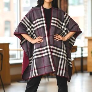 Woolrich Reversible Cozy Blanket Wrap Poncho Plaid Oversized Women One Size
